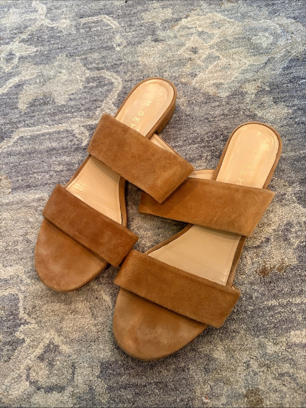 M. Gemi Cognac Suede Double-Strap Slide Mules
